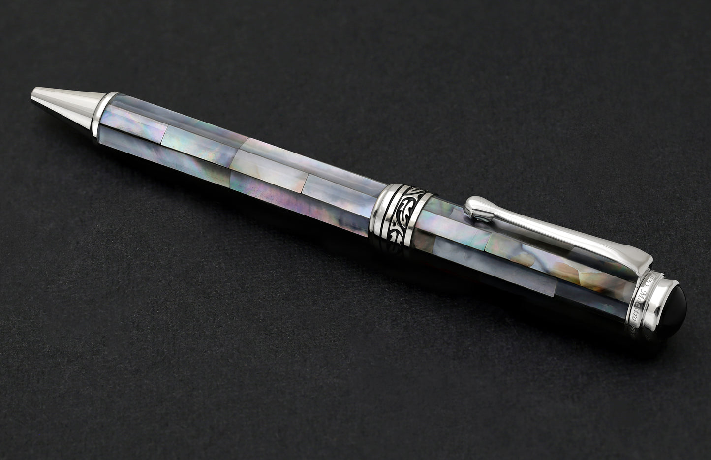 Xezo - Maestro Black Mother of Pearl B Ballpoint pen on a dark background