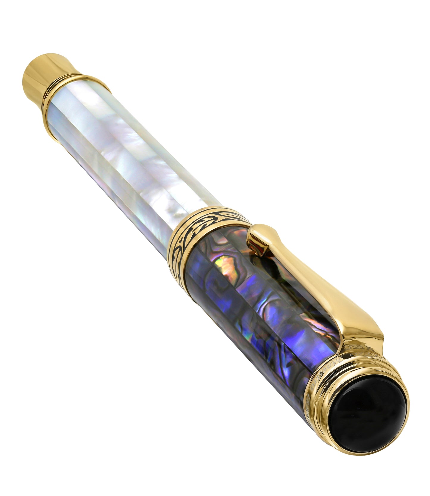 Xezo - Angled 3D view of the cap of the Maestro MOP Sea Shell R Rollerball pen