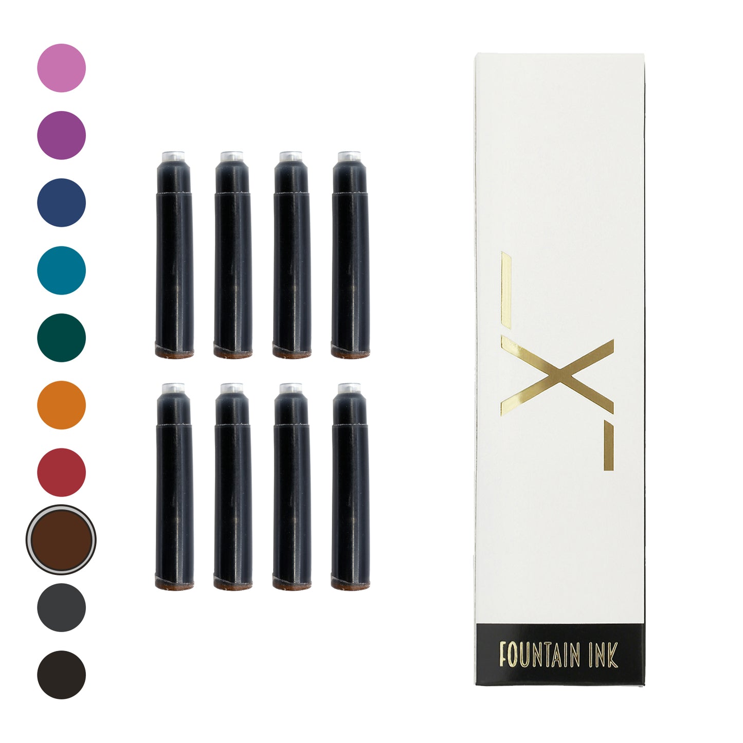 8 Xezo fountain pen ink cartridges with box - Brown