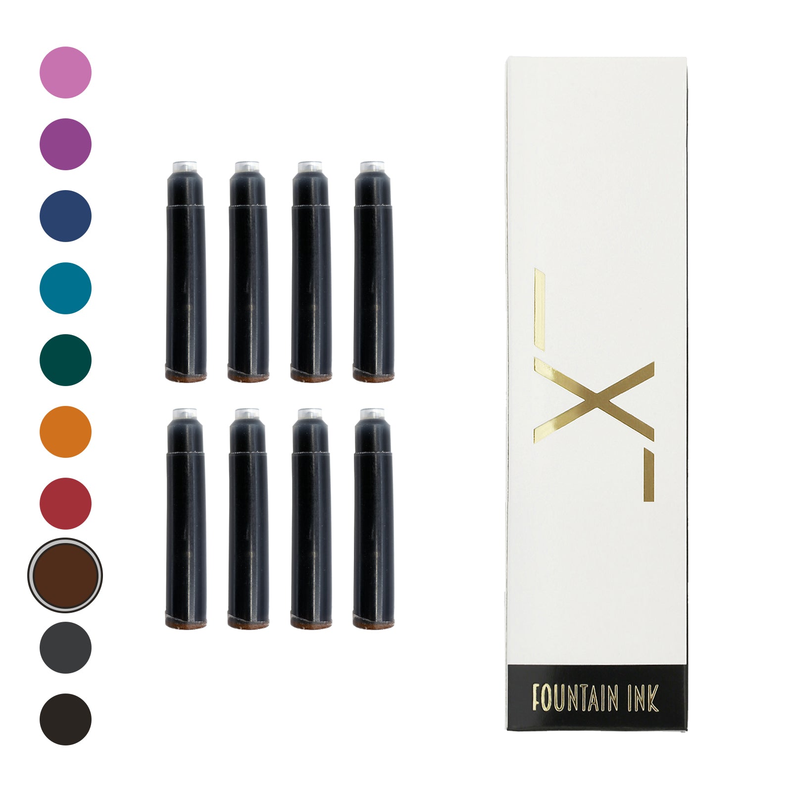 8 Xezo fountain pen ink cartridges with box - Brown