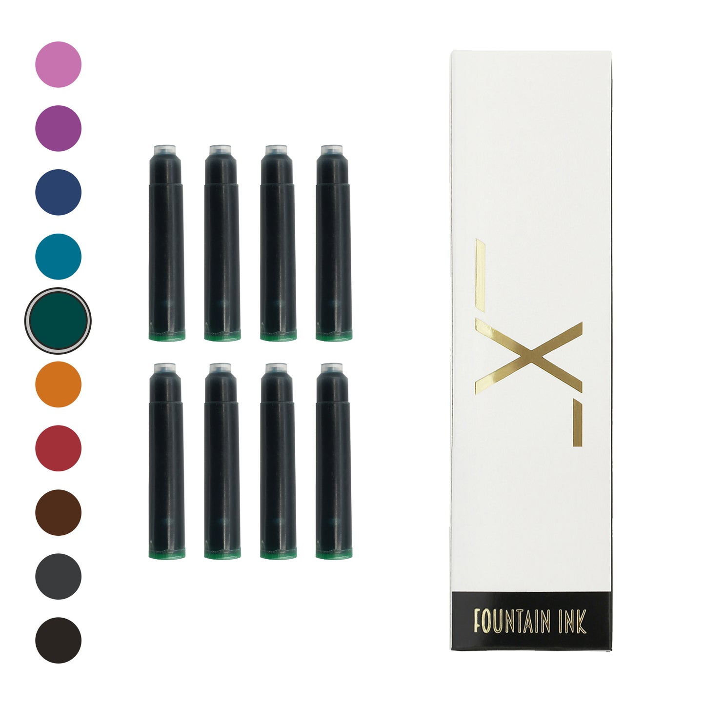 8 Xezo fountain pen ink cartridges with box - Green