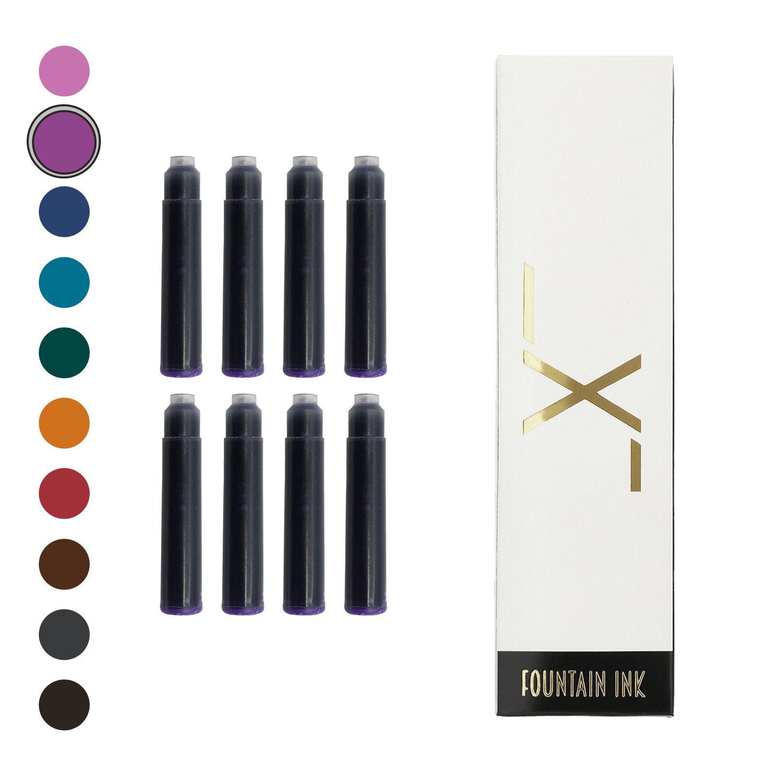 8 Xezo fountain pen ink cartridges with box - Purple
