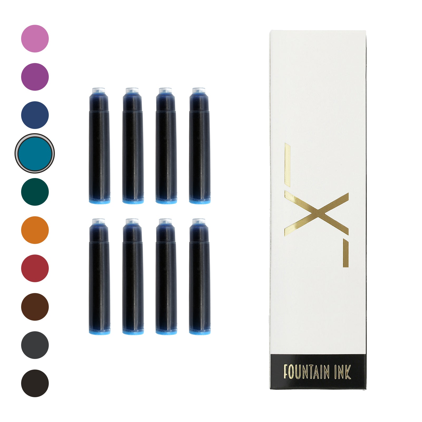 8 Xezo fountain pen ink cartridges with box - Turquoise