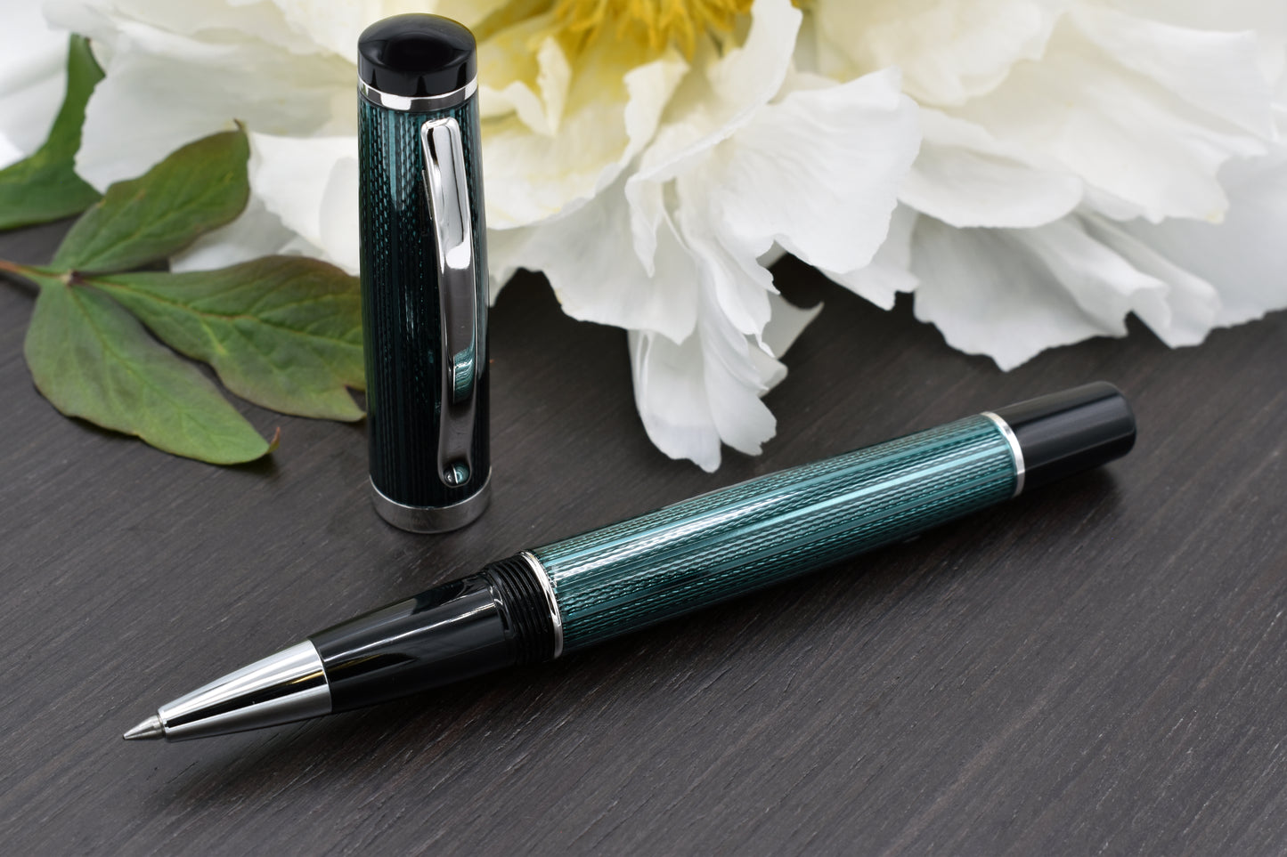 Incognito Forest R Rollerball pen with a peony flower