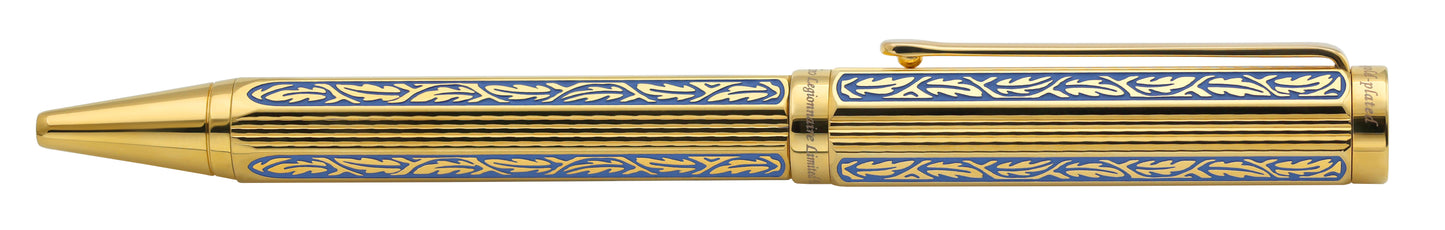 Legionnaire Diamond-Cut Twist-Action Ballpoint Pen – 18K Gold-Layered, Hand-Etched Egyptian Blue Lacquer