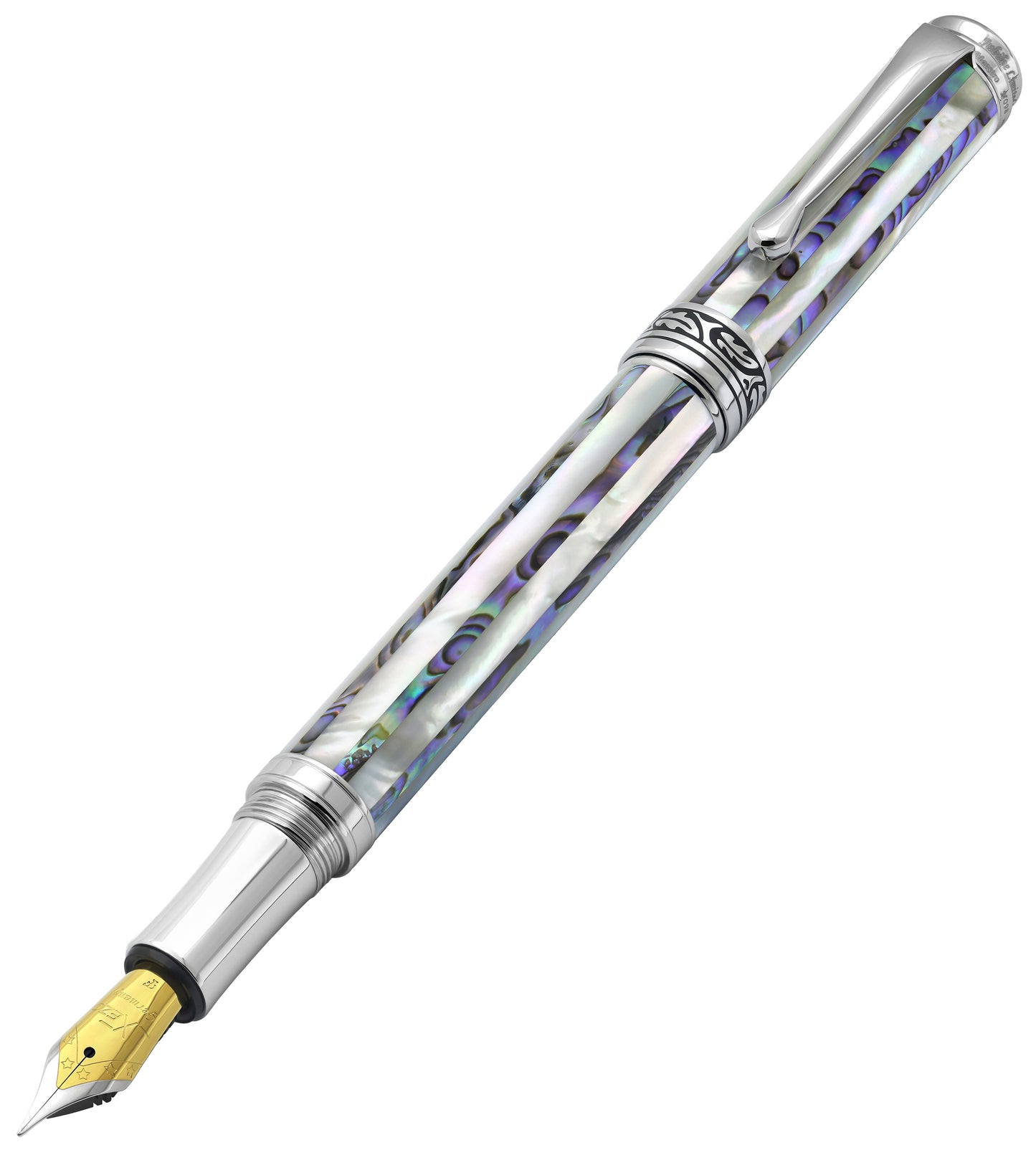 Maestro® Jubilee Paua Stripe Fountain Pen (Fine Nib) - Paua Abalone & Oceanic White Mother of Pearl