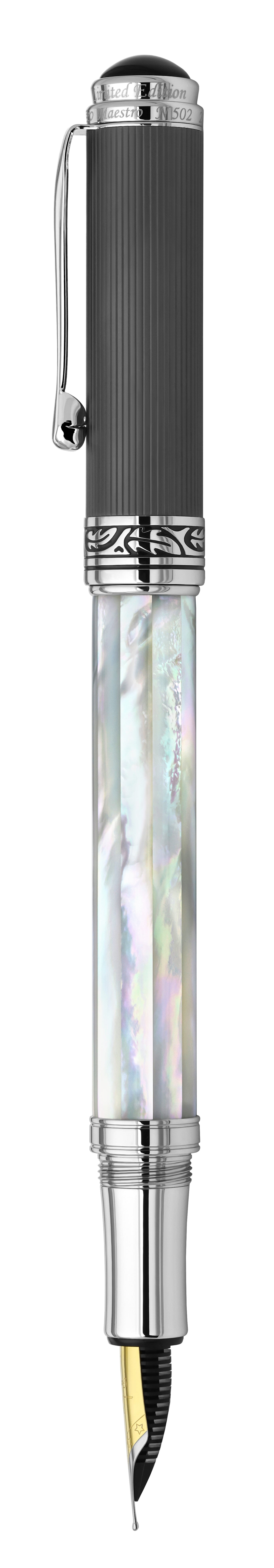 Side view of the Maestro White MOP PVD B ballpoint pen