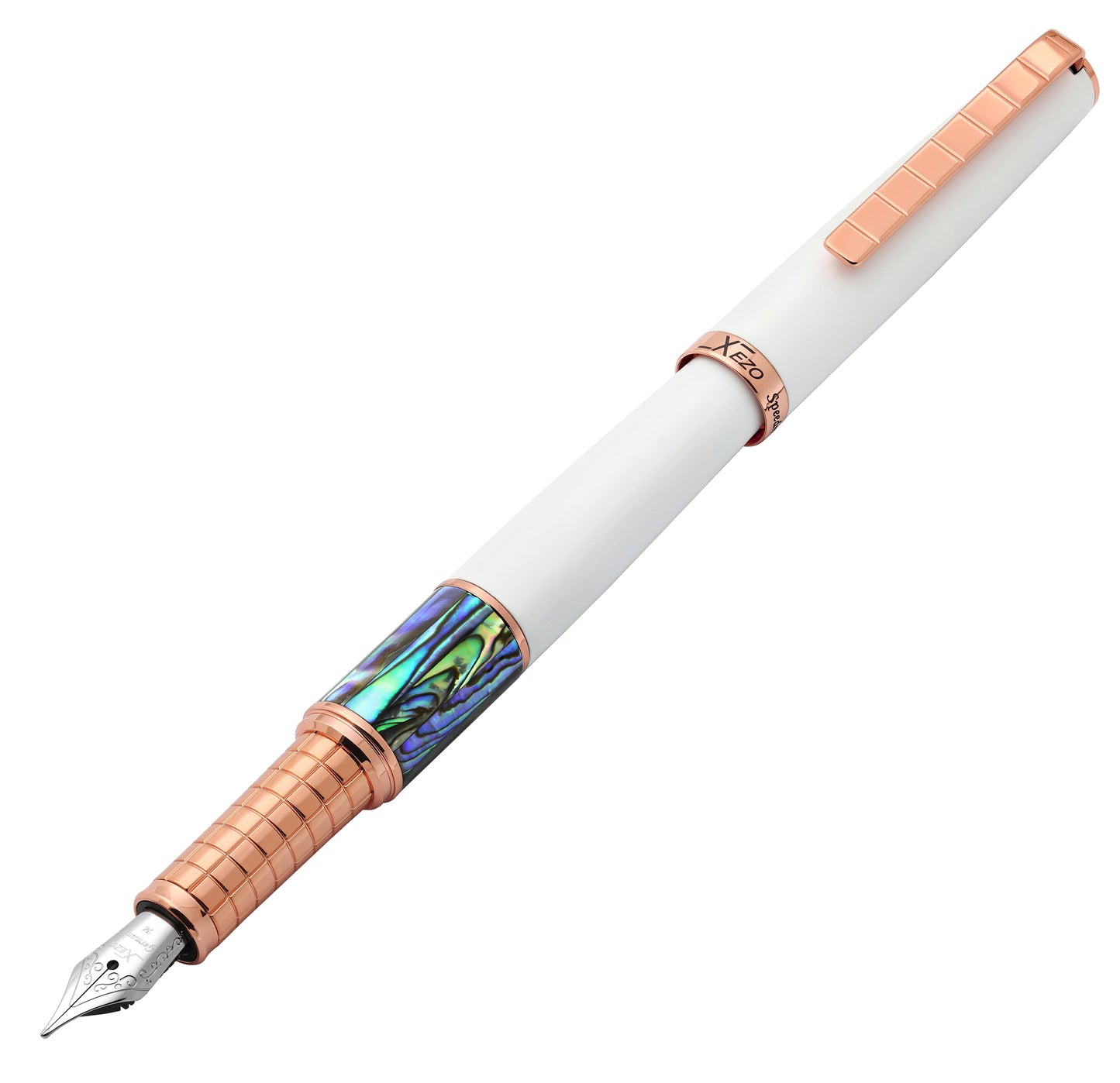 Xezo - Angled 3D view of the front of the Speed Master White FM-ARG Fountain pen