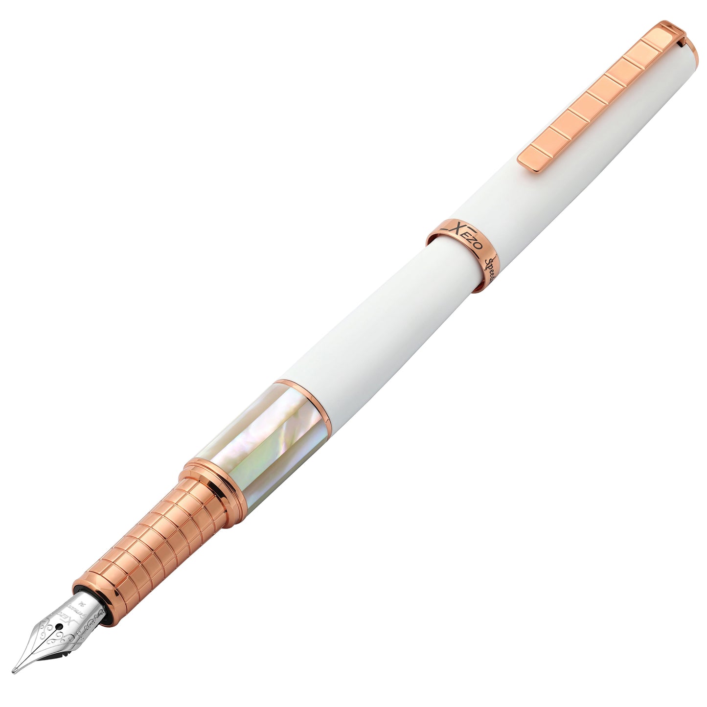 Xezo - Angled 3D view of the front of the Speed Master White FM-WRG Fountain pen