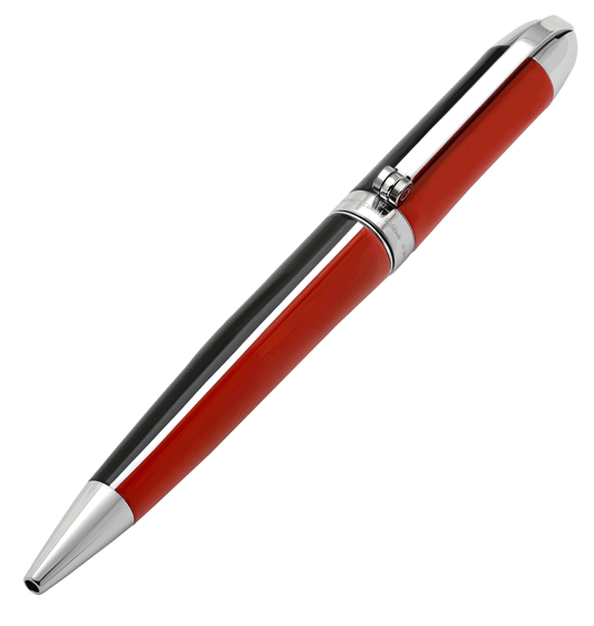 Xezo - Angled 3D view of the front of the Visionary Red/Black B Ballpoint pen