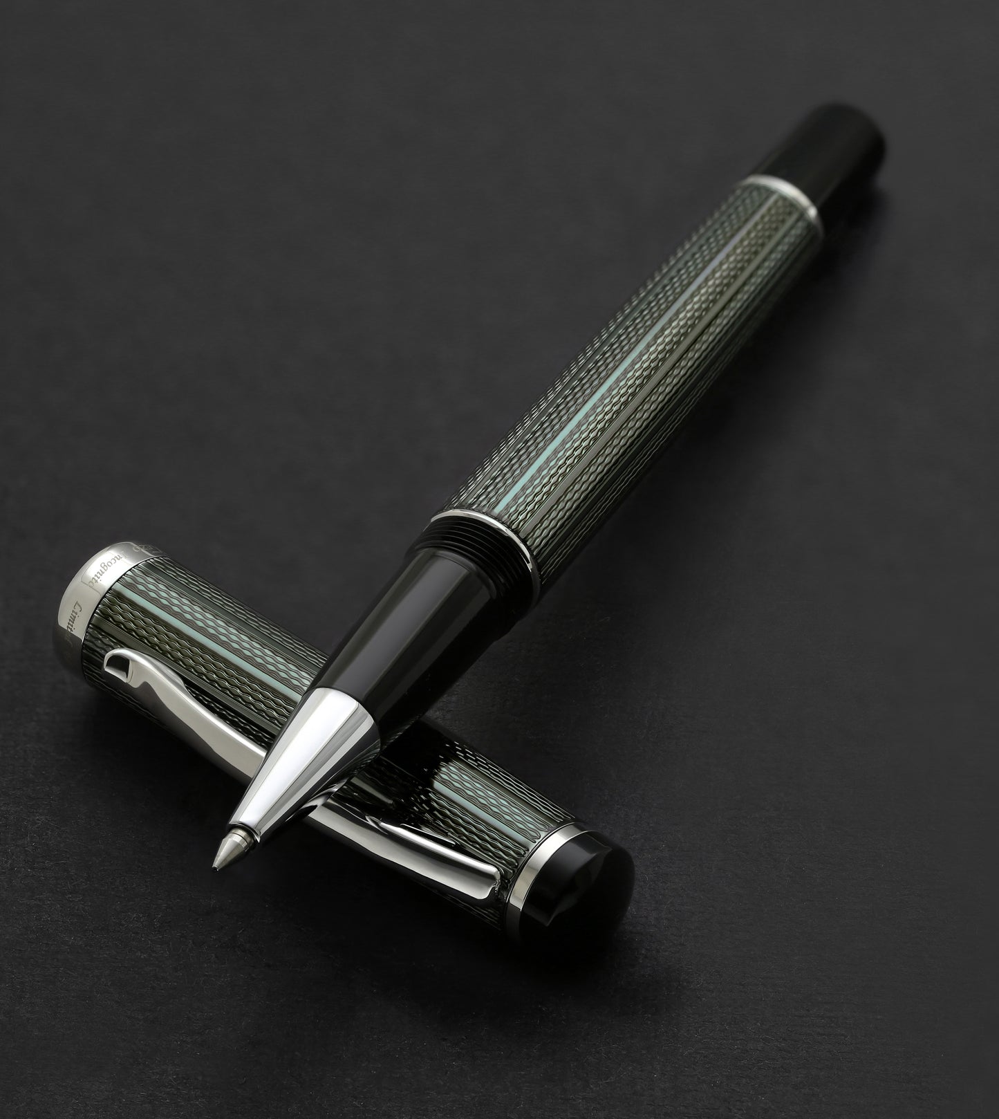 Xezo - Incognito Zinc R-1 rollerball pen resting on its cap