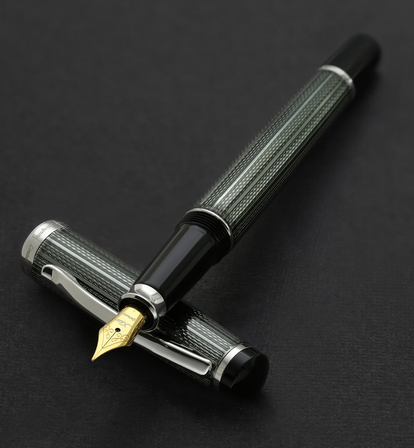 Xezo - Incognito Zinc FM fountain pen resting on its cap