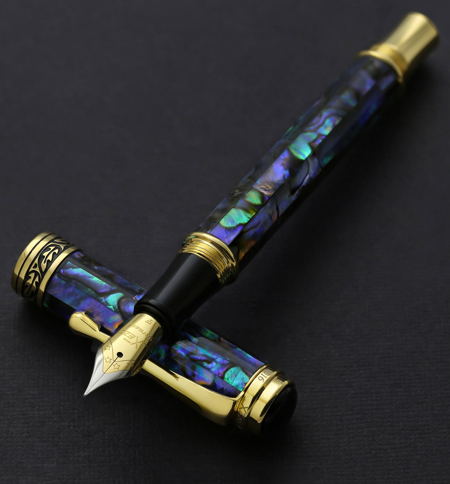 Xezo - Maestro Sea Shell FPG-1 fountain pen resting on its cap