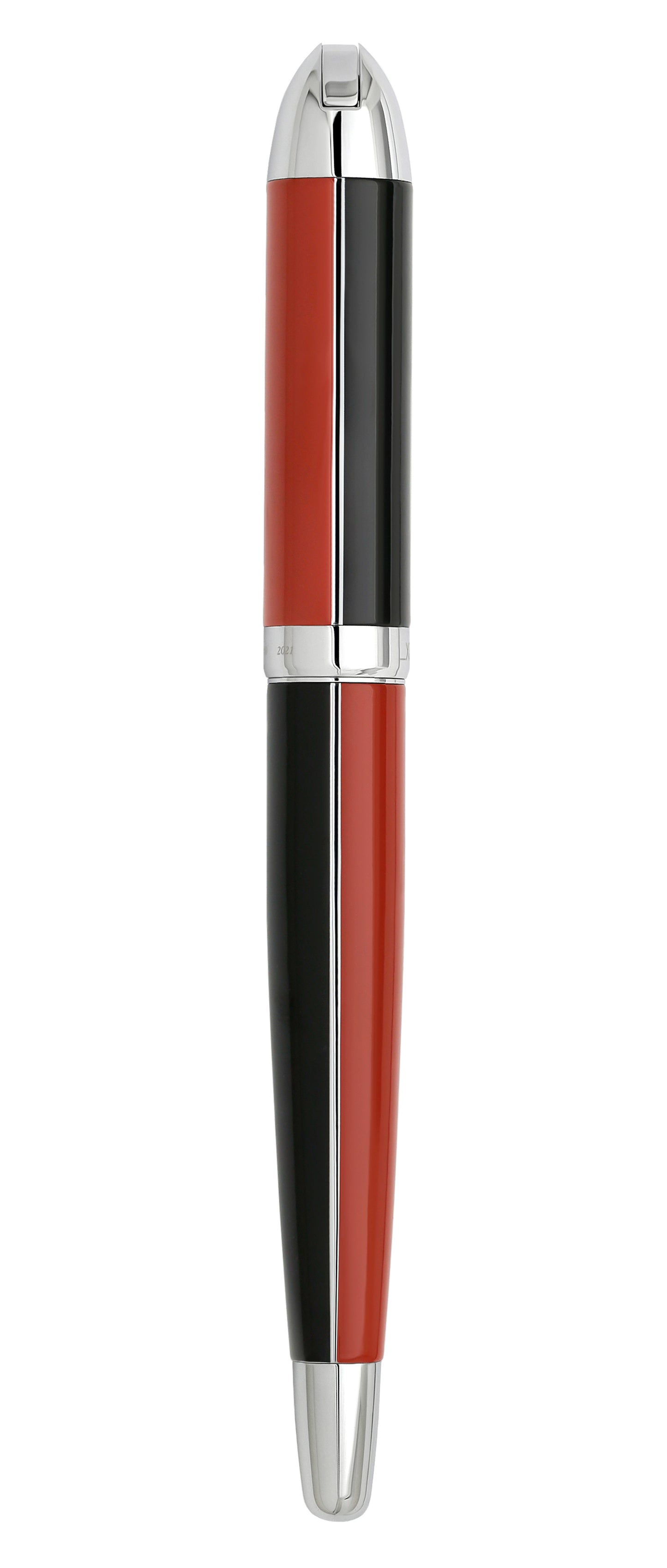 Xezo - Capped front view of the Visionary Red/Black F fountain pen
