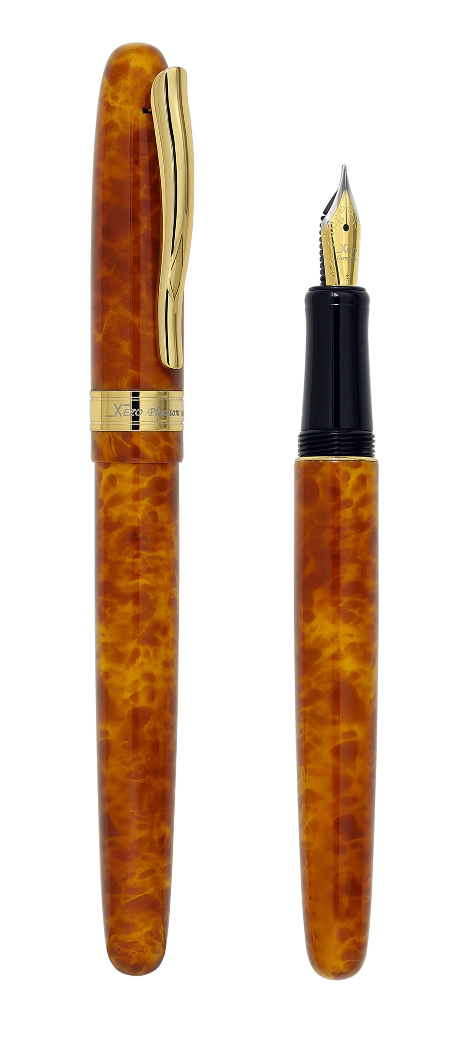 Xezo – Comparison between 3/4 view of the capped and uncapped Phantom Autumn F fountain pens
