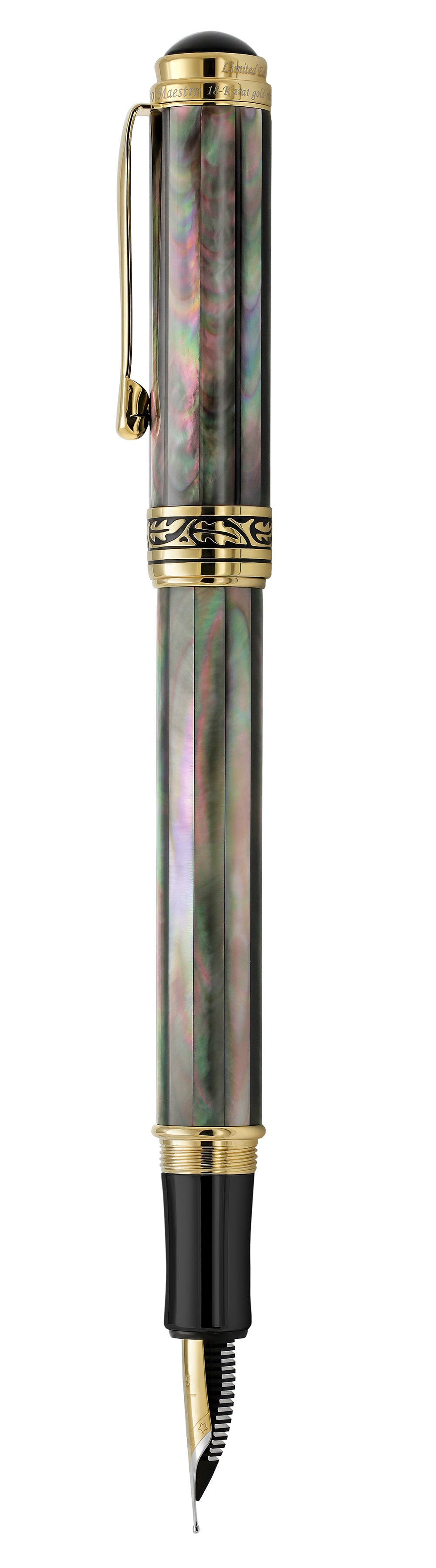 Xezo - Side view of the Maestro Tahitian Black MOP FM fountain pen