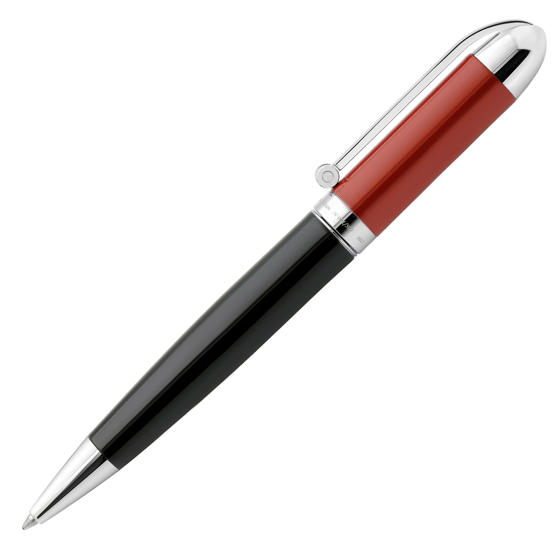 Xezo - Side view of the Visionary Red/Black B ballpoint pen in twisted-tip position