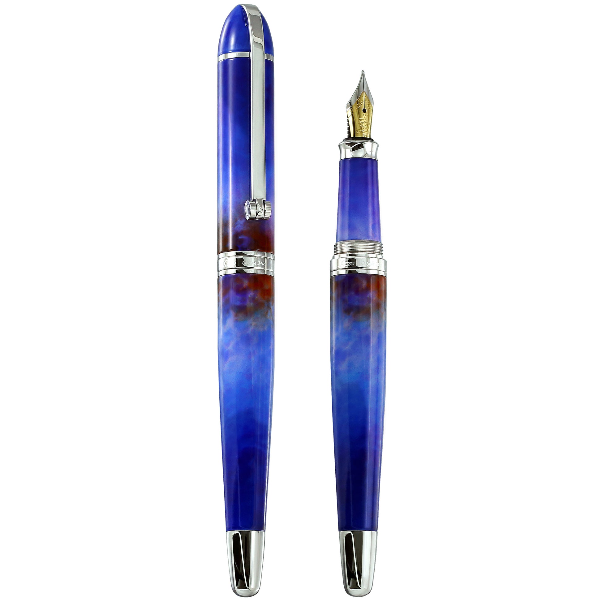 Xezo - Comparison between 3/4 view of  capped and uncapped O Sole Mio F fountain pens