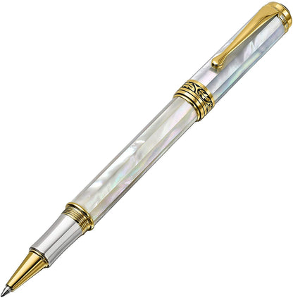 Xezo - Angled view of the front of the Maestro White MOP R rollerball pen