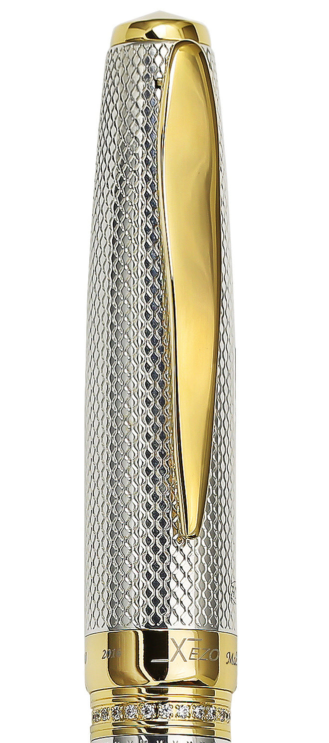Xezo - Angled view of the front of the cap of the Maestro 925 Sterling Silver EF fountain pen