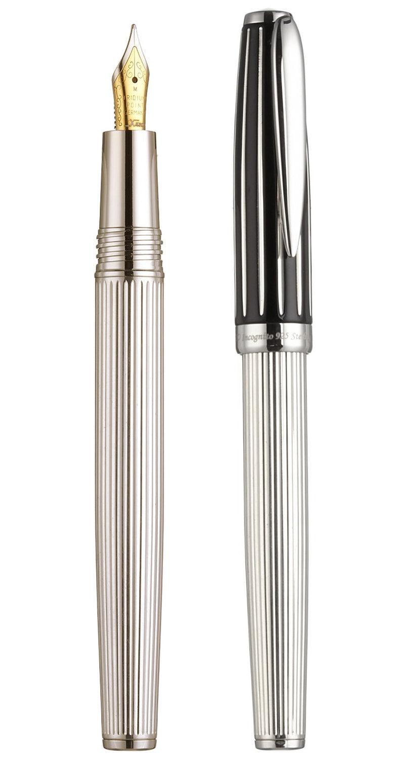 Xezo - Comparison between capped and uncapped Incognito 925 Sterling Silver F fountain pens.