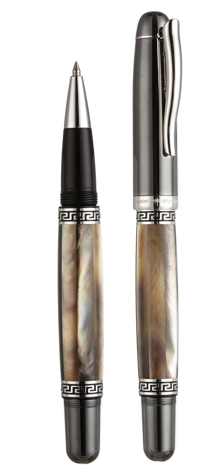 Xezo - Comparison between capped and uncapped Maestro Black MOP Tungsten R-PL rollerball pens