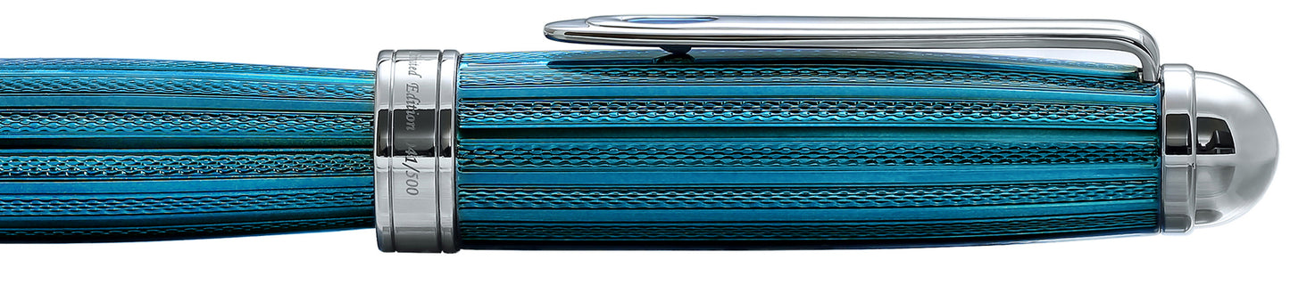 Xezo - Side view a capped Freelancer Venetian Blue R rollerball pen