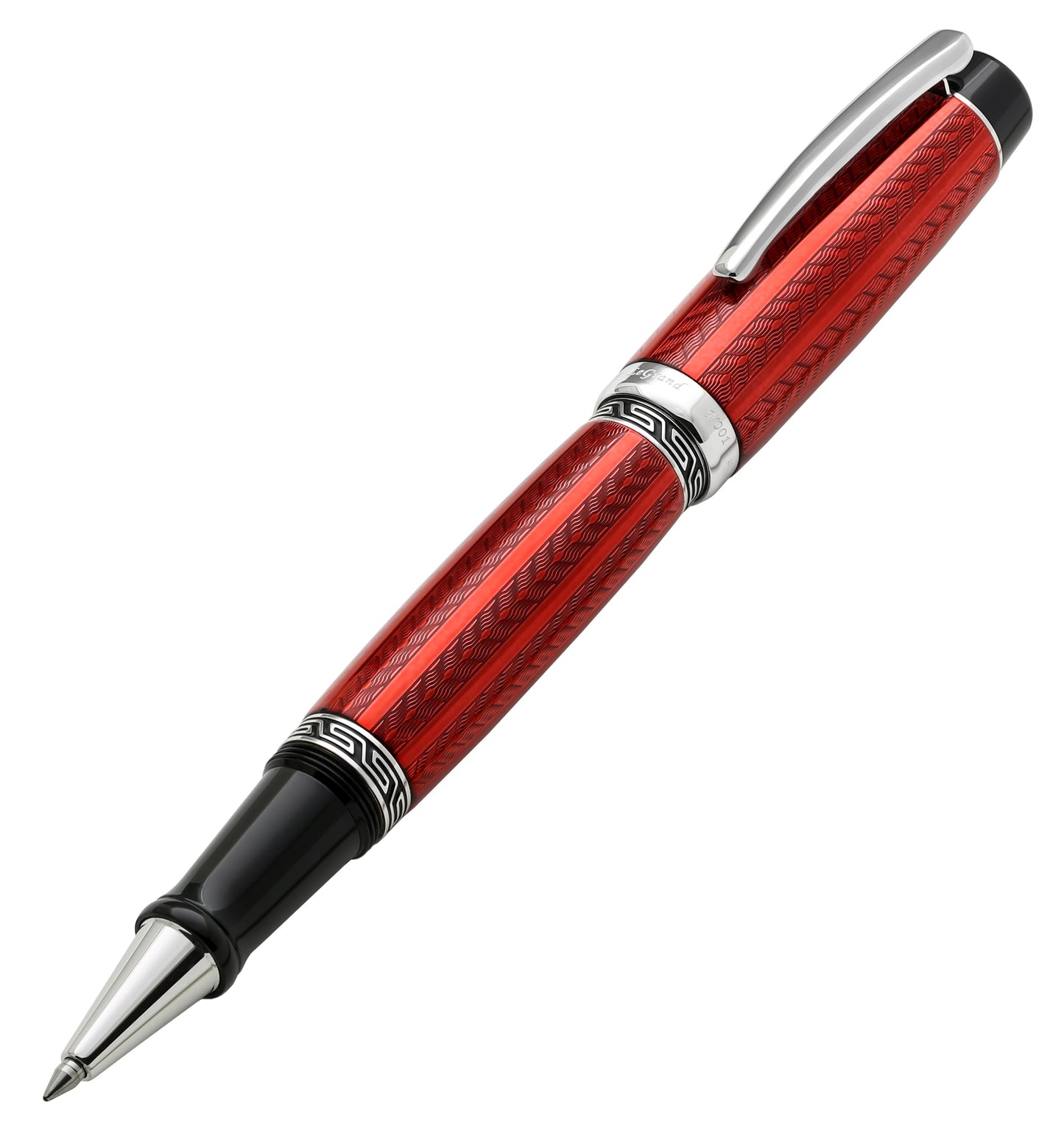 Xezo - Angled view of the side of the Maestro LeGrand Rhodochrosite R rollerball pen