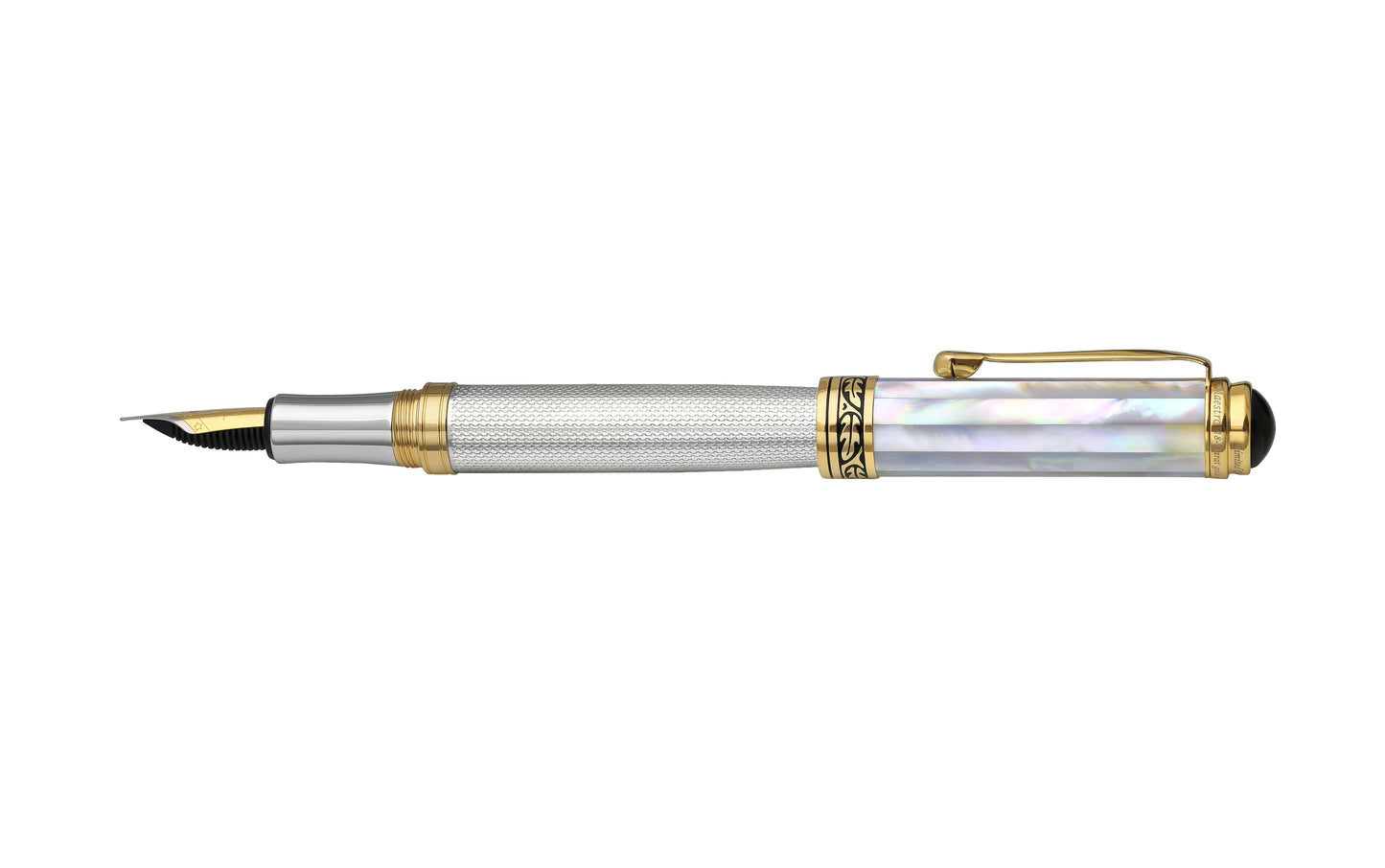 Xezo - Side view of the Maestro 925 White MOP F fountain pen