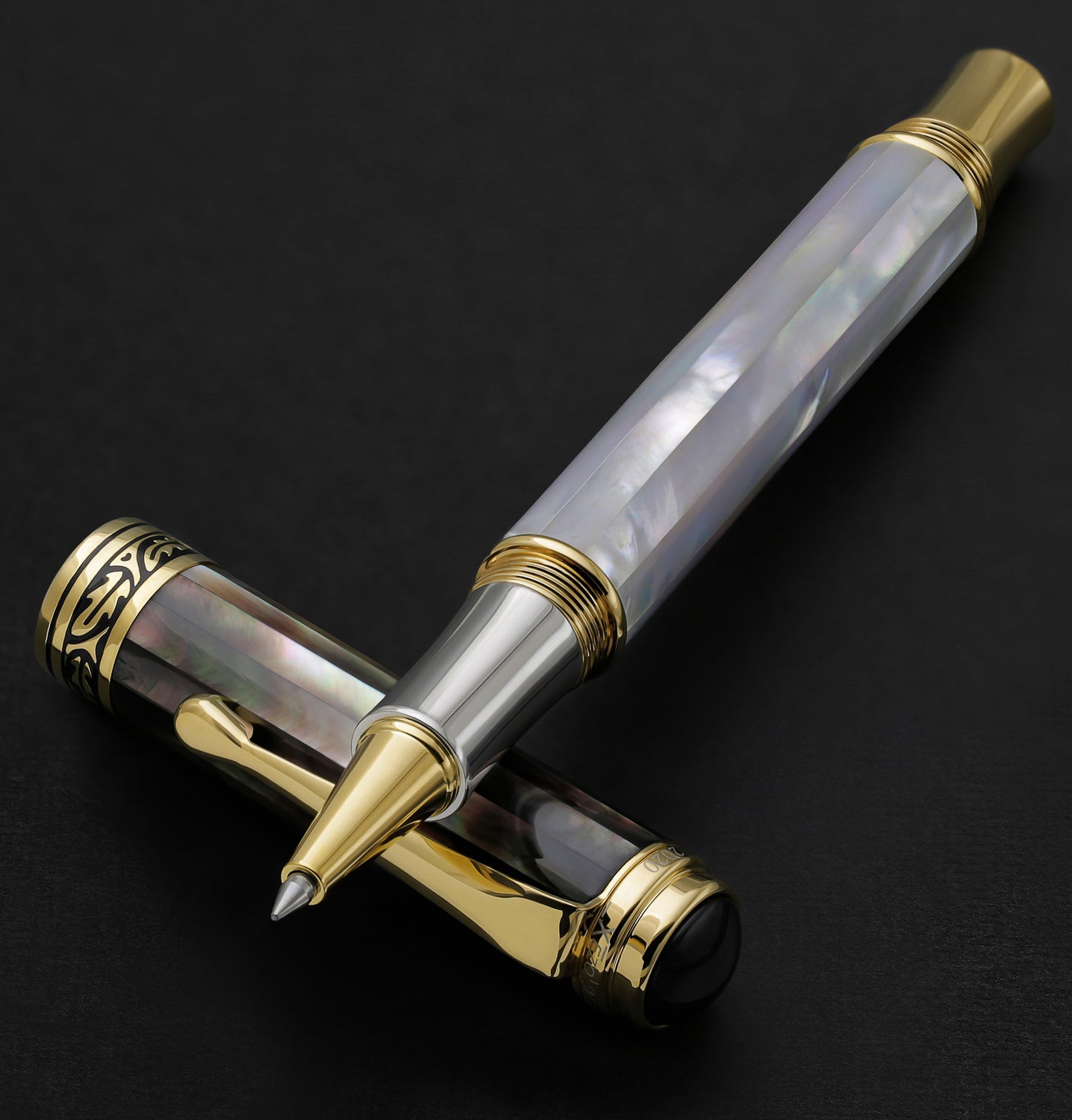Xezo - The Maestro MOP RG rollerball pen resting on its cap