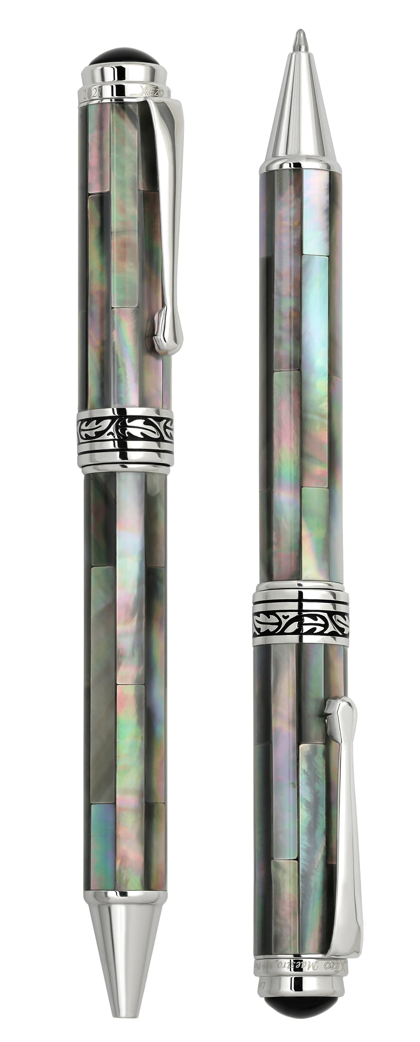 Xezo - Two Maestro Black Mother of Pearl B ballpoint pens, next to each other vertically