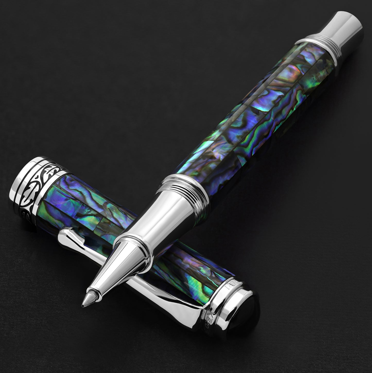 Maestro Sea Shell Rollerball Pen resting on the cap