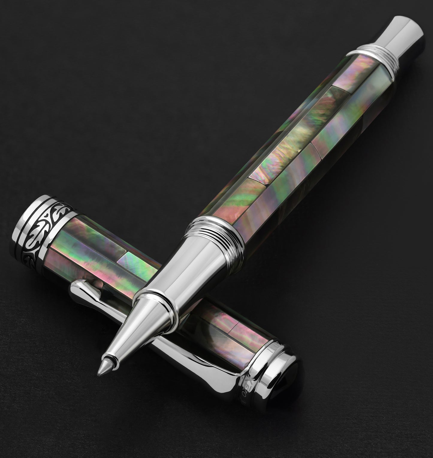 Xezo - Maestro Black Mother of Pearl RBP-2 pen resting on the cap