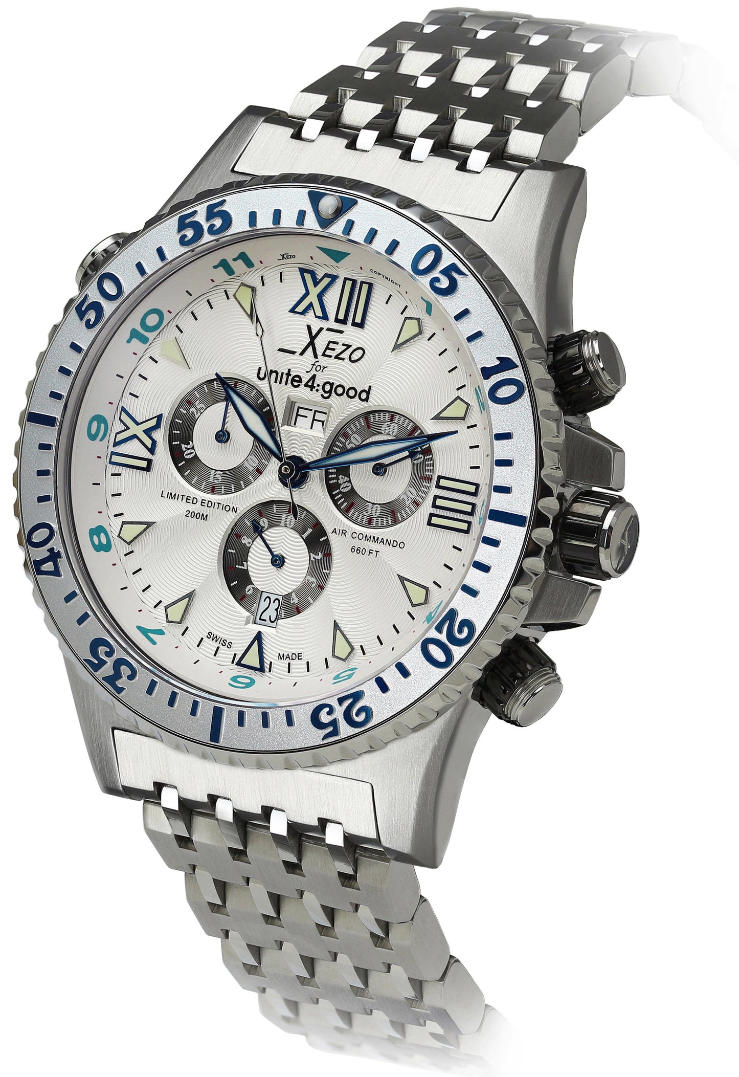 Xezo - Angled front view of the Air Commando D45-S watch