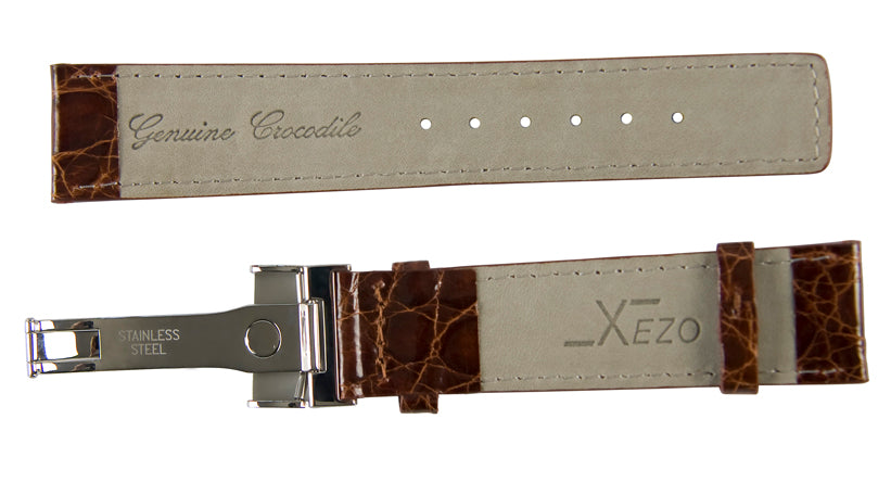 Xezo - Back of the Brown Crocodile Leather Band for Watches - 20 mm with stainless steel clasp