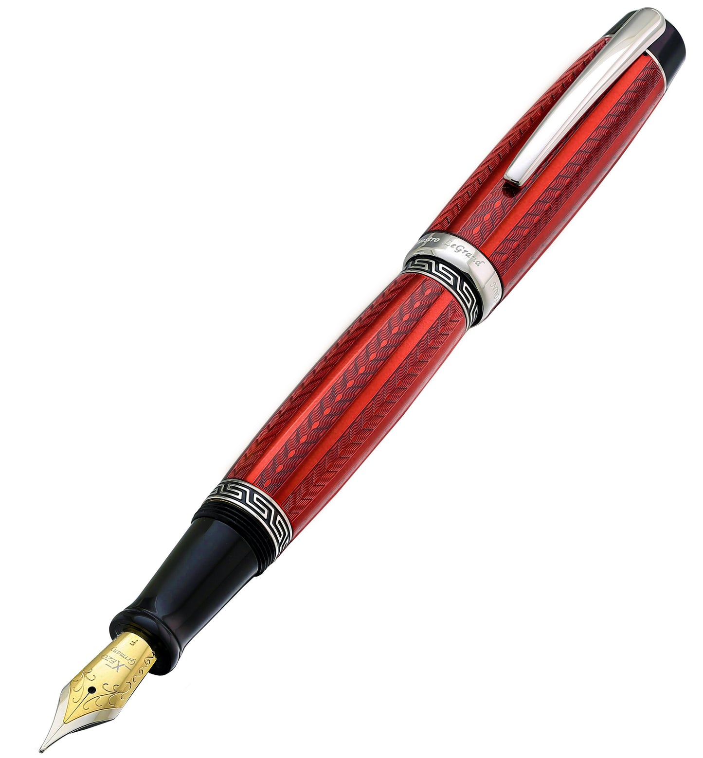 Xezo - Angled front view of the Maestro LeGrand Rhodochrosite F fountain pen