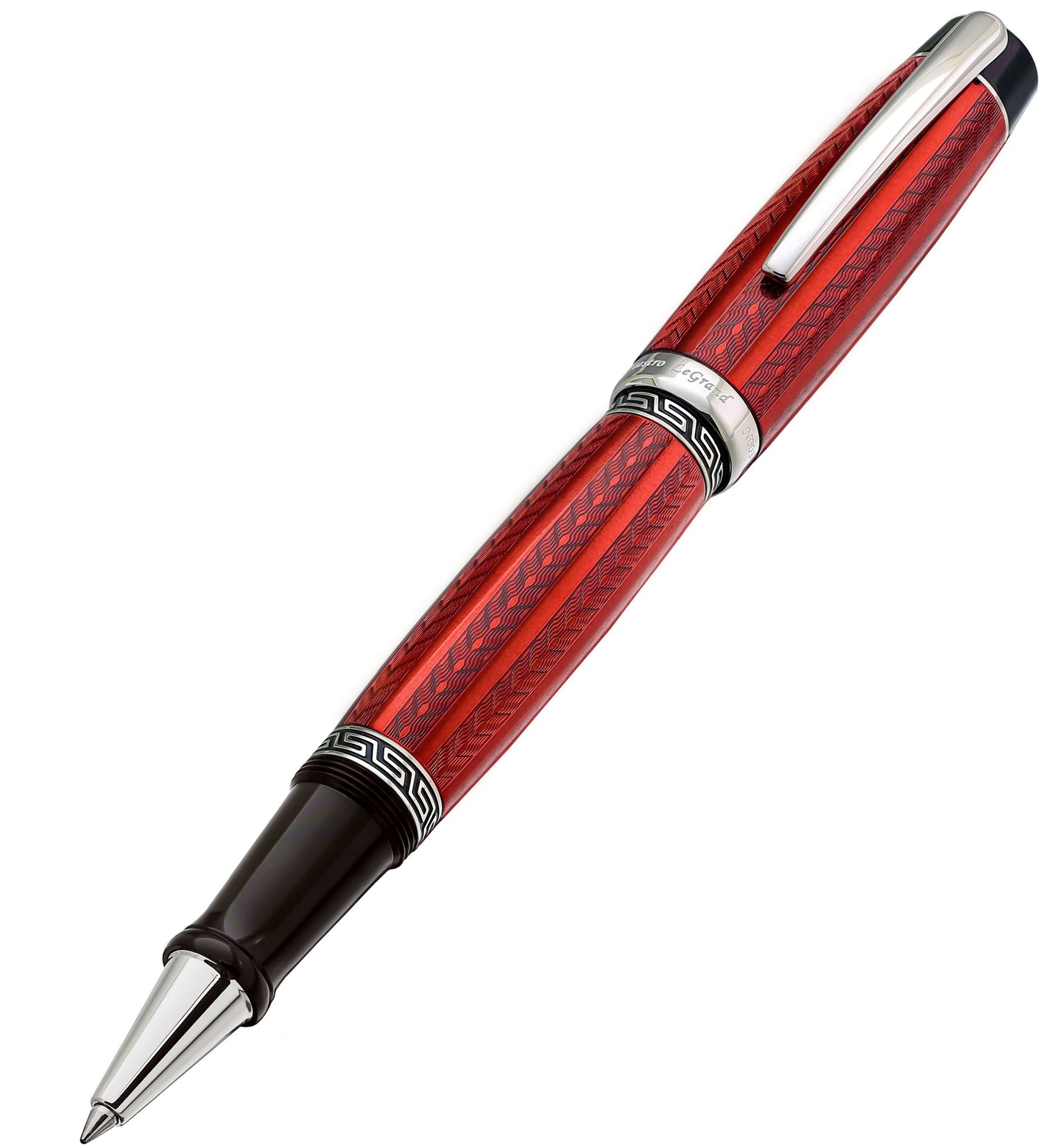 Xezo - Angled view of the front of the Maestro LeGrand Rhodochrosite R rollerball pen