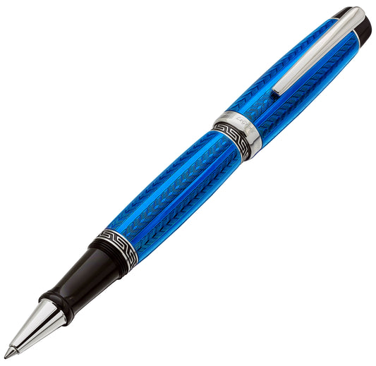 Xezo - Angled front view of the Maestro LeGrand Tanzanite R rollerball pen