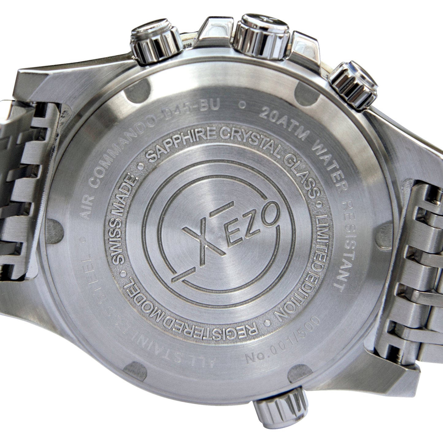 Xezo - Case back of the Air Commando D45-BU watch