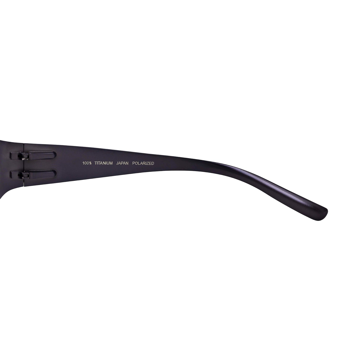 Xezo - Right temple of the Incognito 1400 G sunglasses from inside. The print on the temple reads "100% TITANIUM JAPAN POLARIZED