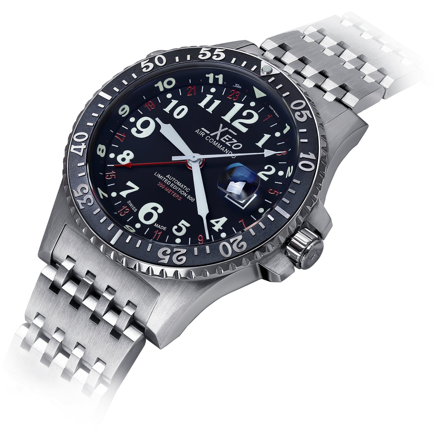 Xezo - Angled view of the front of the Air Commando D45-R watch