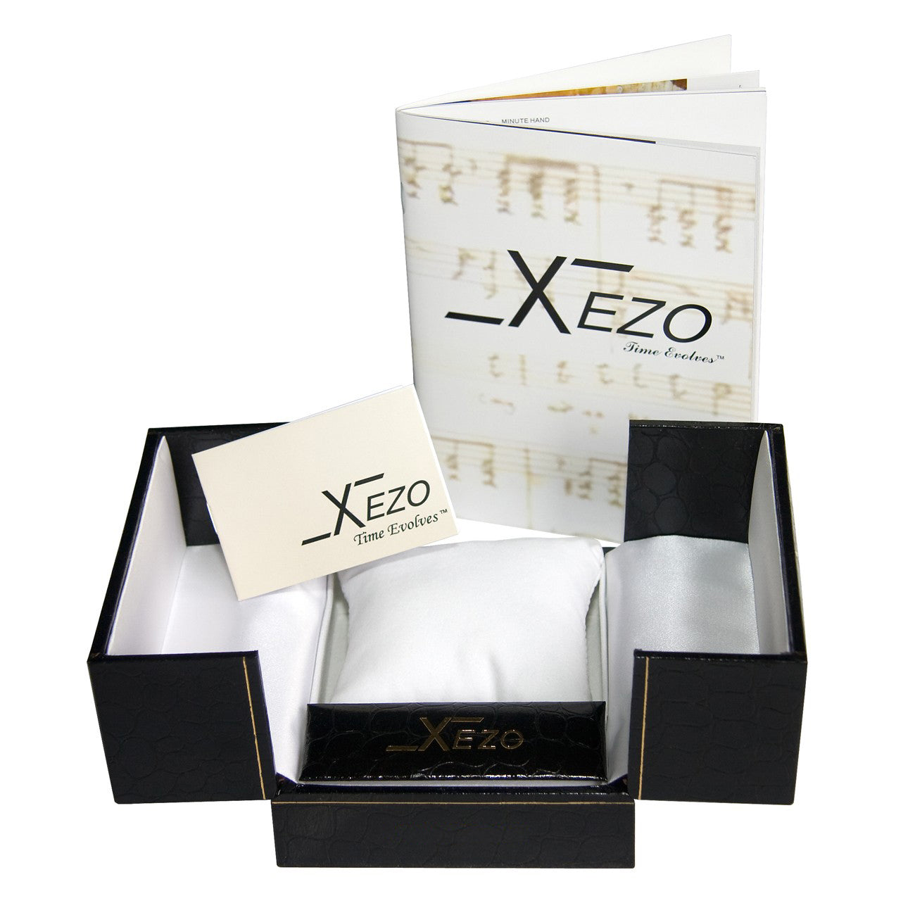 Xezo - Black gift box, certificate, and manual of the Air Commando D45-B watch