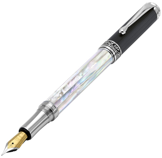 Maestro® Oceanic White Mother of Pearl Fountain Pen (Fine Nib) - DLC (Diamond-Like Coating) PVD Cap