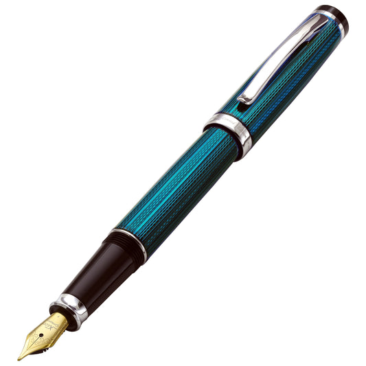 Xezo - Angled 3D view of the front of the Incognito Blue F-1 fountain pen