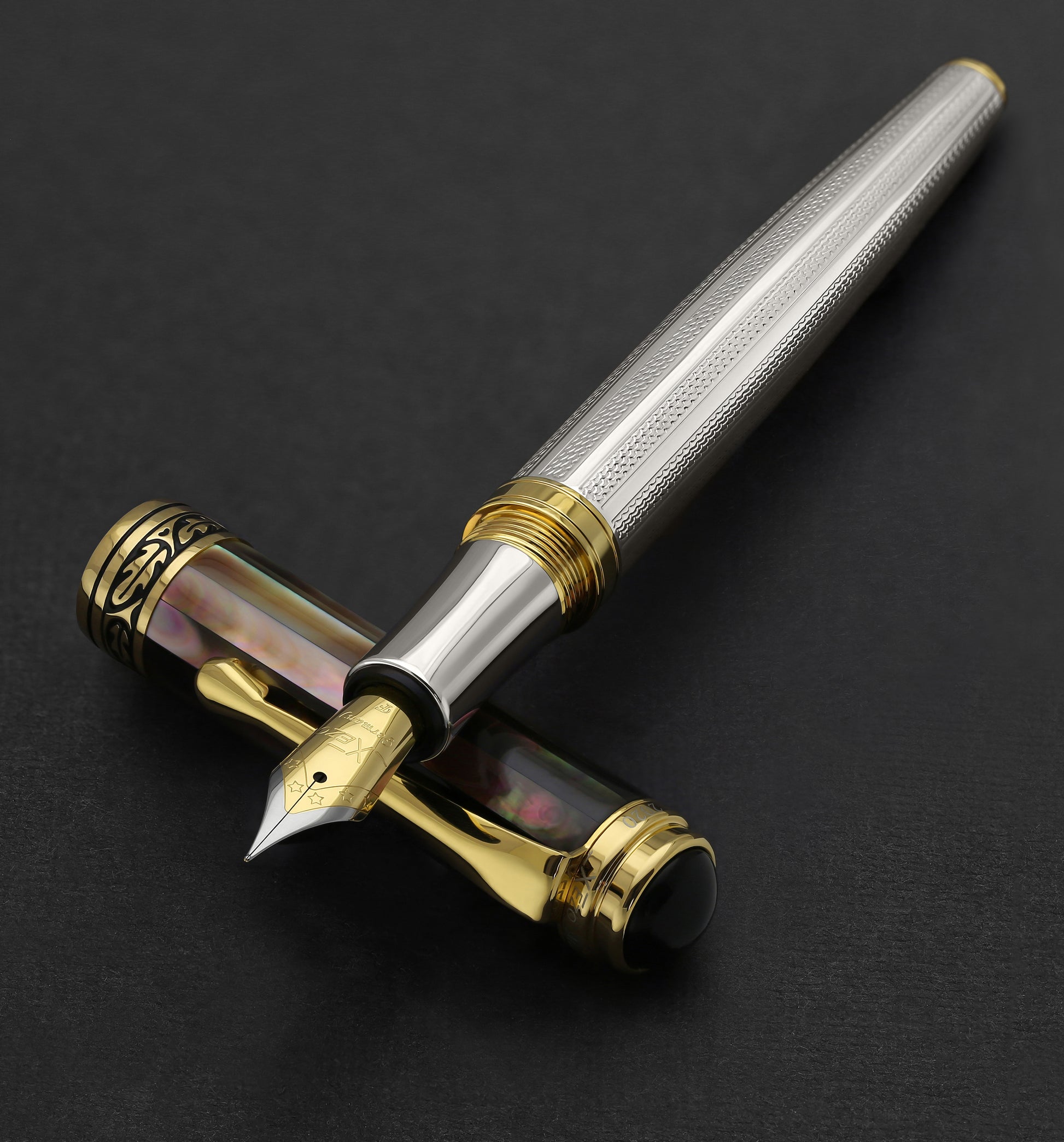 Xezo - Maestro 925 BL MOP FG Fountain pen resting on its cap