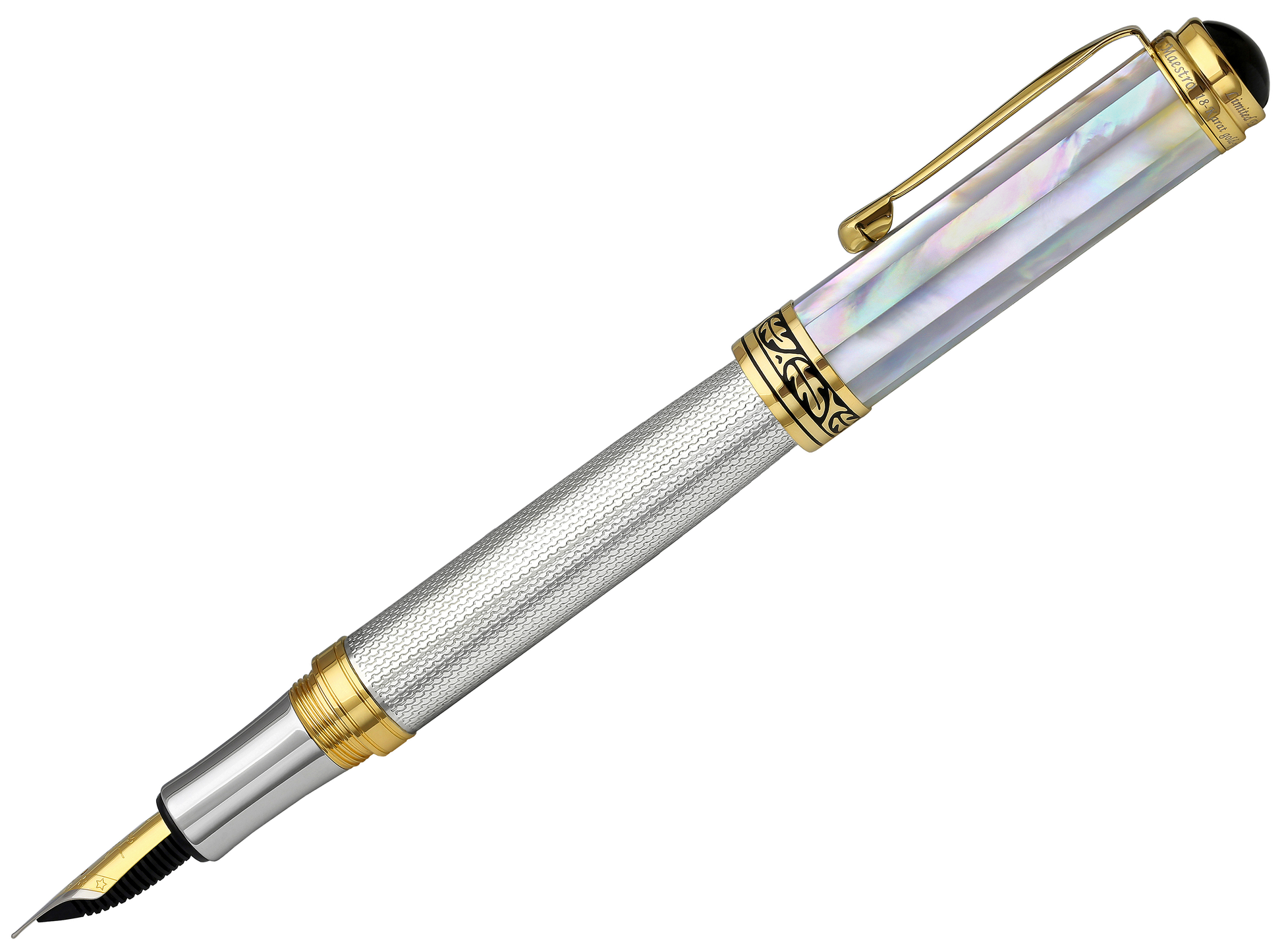 Xezo - Side view of the Maestro 925 White MOP FM Fountain pen