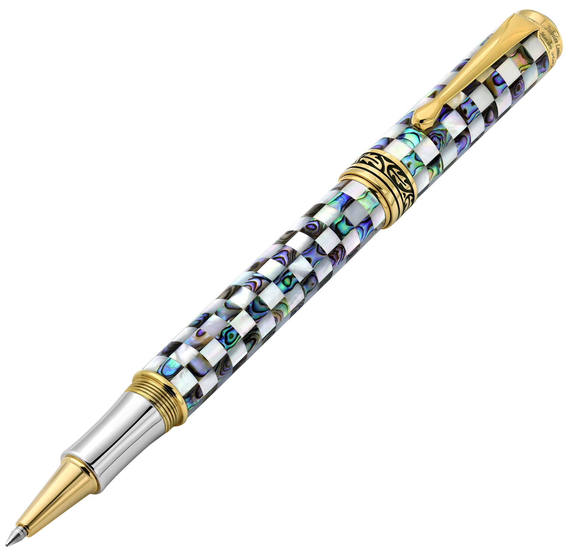 Maestro Jubilee Gold Rollerball Pen uncapped at an angle