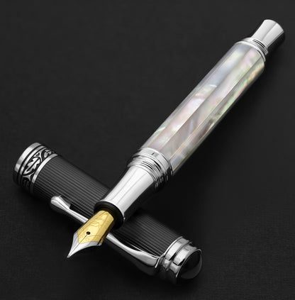 Maestro® Oceanic White Mother of Pearl Fountain Pen (Fine Nib) - DLC (Diamond-Like Coating) PVD Cap