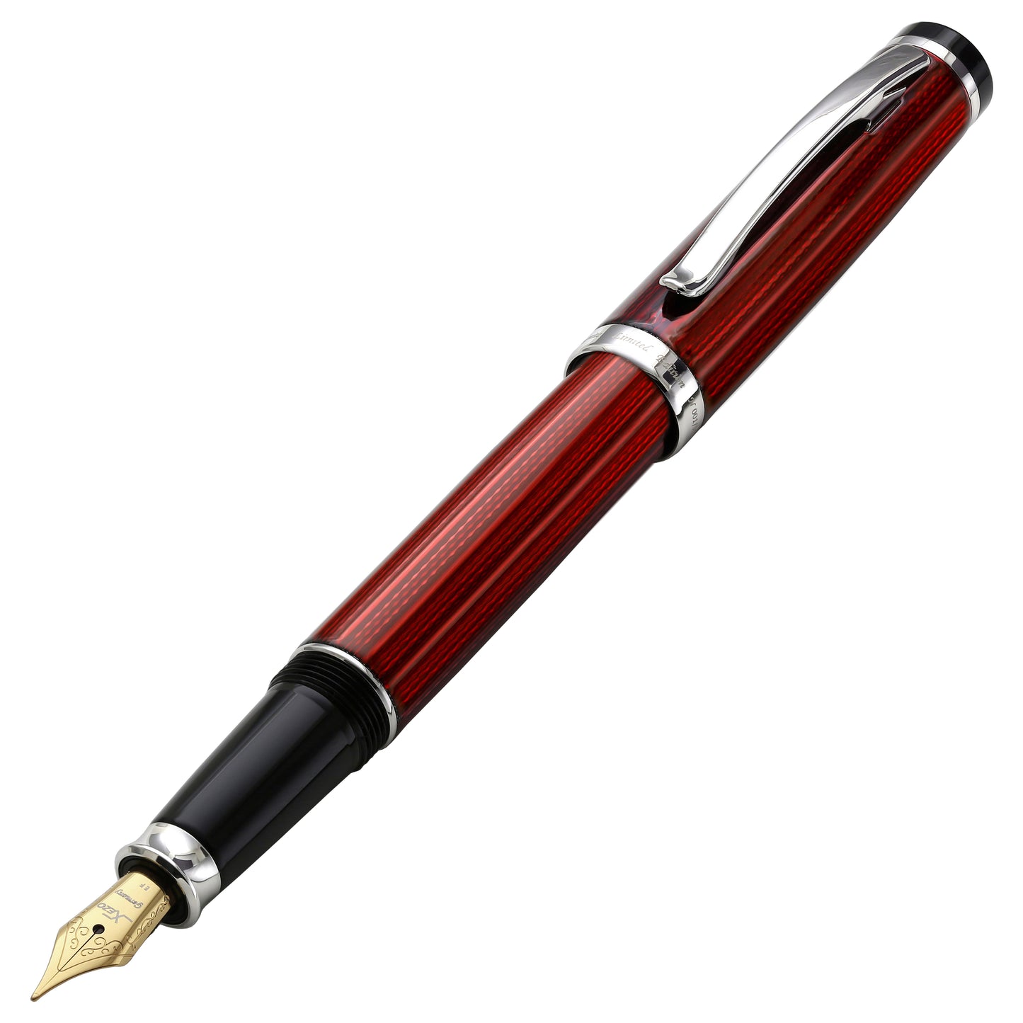 Xezo - Angled 3D view of the front of the Incognito Burgundy EF Fountain pen