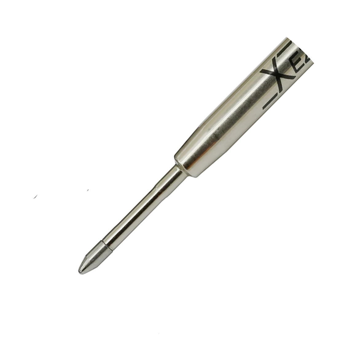 A close-up of the tip of a Xezo ballpoint pen